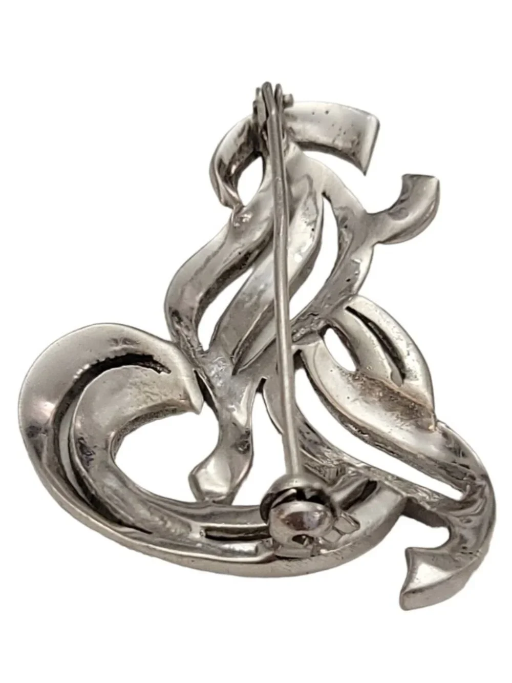 Sterling Silver Marcasite Ribbon Open Plume Brooch Pin K219
